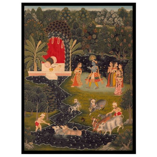 Immerse yourself in the serene beauty of 'Krishna's Pastoral Harmony,' a captivating Pichwai for place