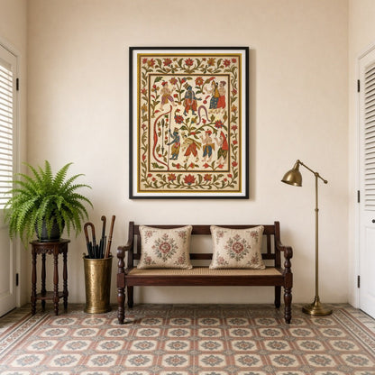 Immerse yourself in the vibrant world of Pichwai art with this captivating portrayal of Krishna for Entrance