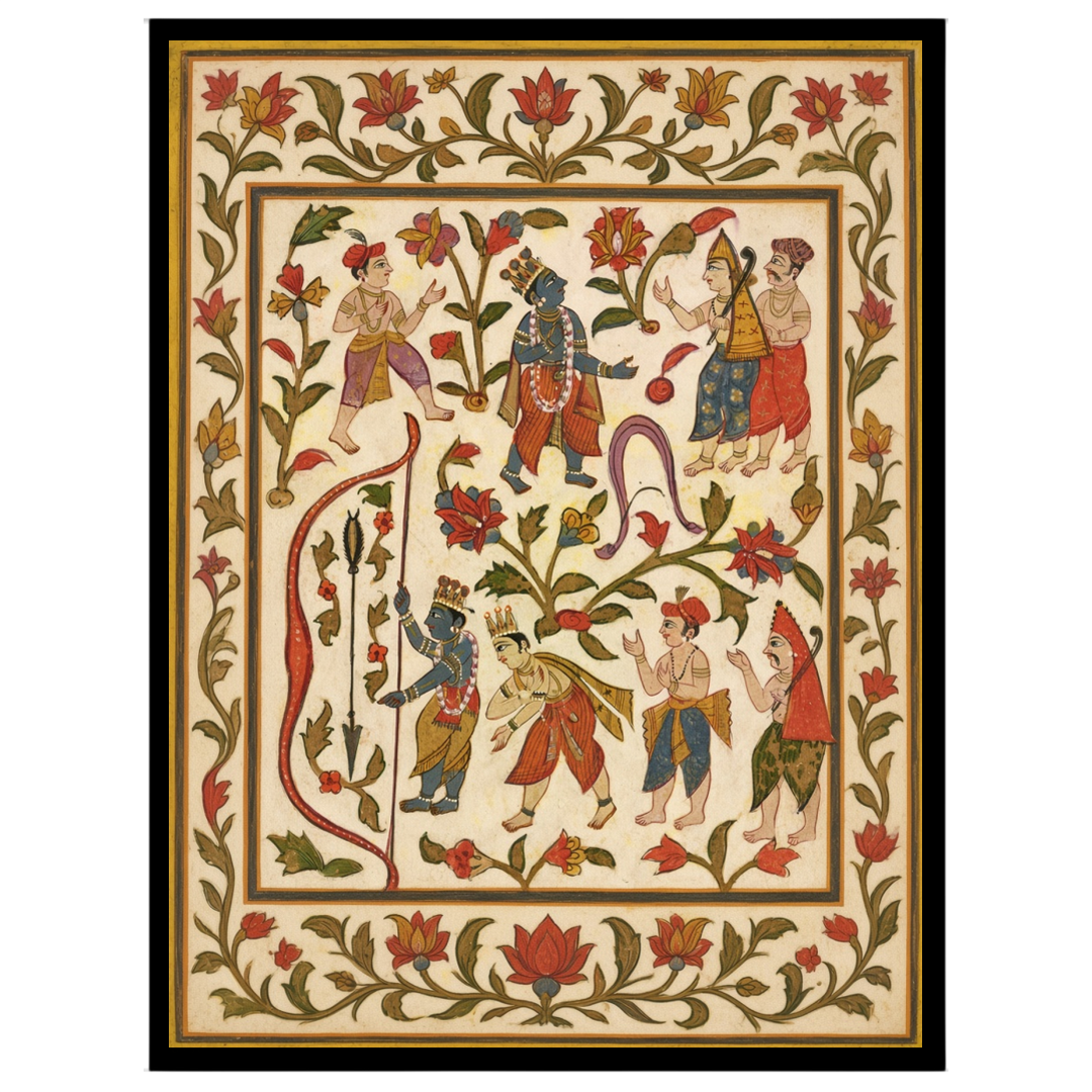 Immerse yourself in the vibrant world of Pichwai art with this captivating portrayal of Krishna for hallway