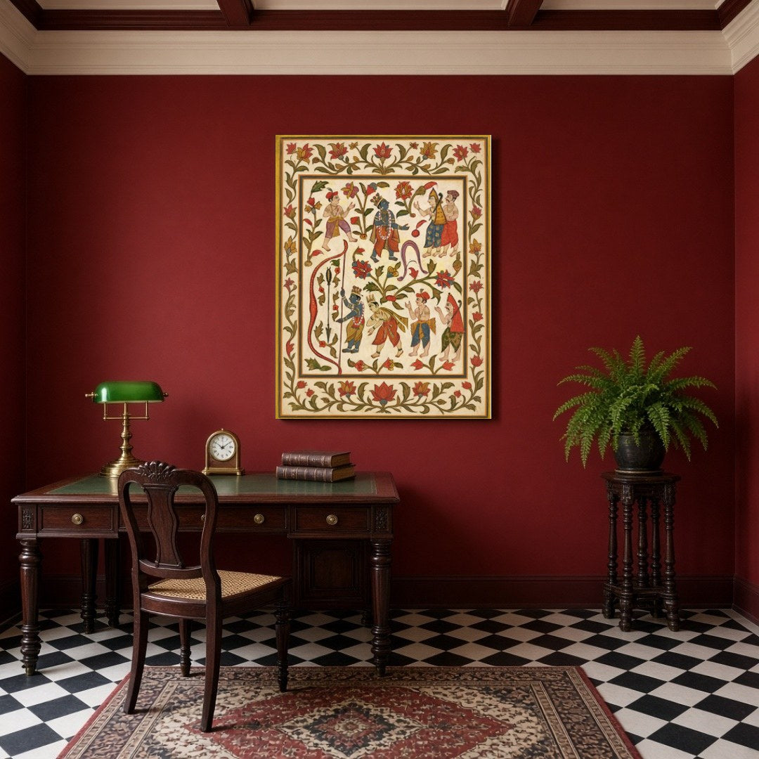 Immerse yourself in the vibrant world of Pichwai art with this captivating portrayal of Krishna for Study