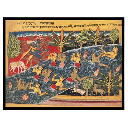 Experience the divine animation of Krishna's playful steps as he dances by the river, surrounded by for interior