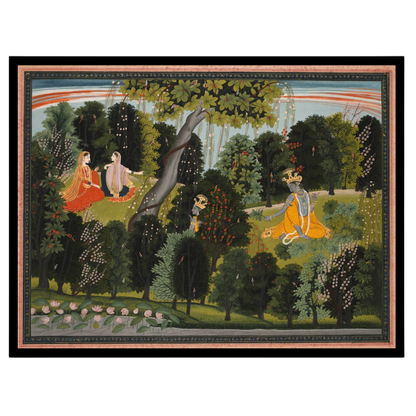 Experience the mystical charm of Pichwai art with this captivating scene where Krishna secretly for living-space