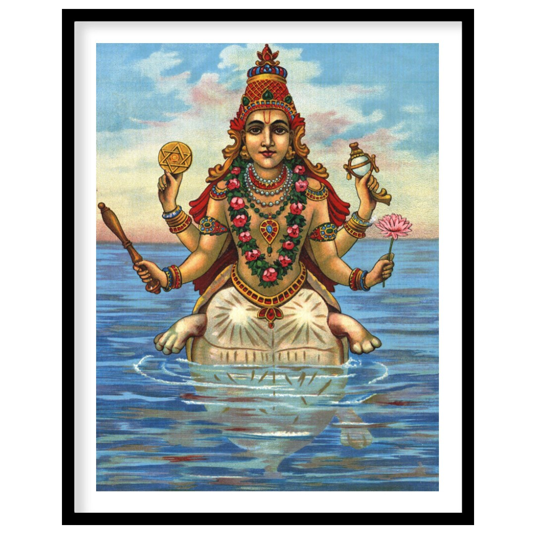 Witness Lord Vishnu in his Kurma avatar, rising from the ocean on the great tortoise that bore Mount for nook