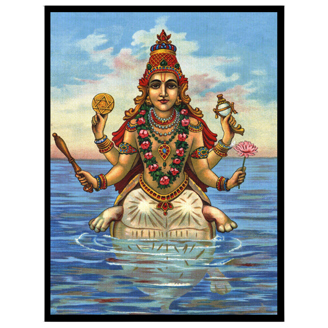 Embrace the divine essence of Lord Vishnu's Kurma Avatar, beautifully depicted with celestial grace for gallery
