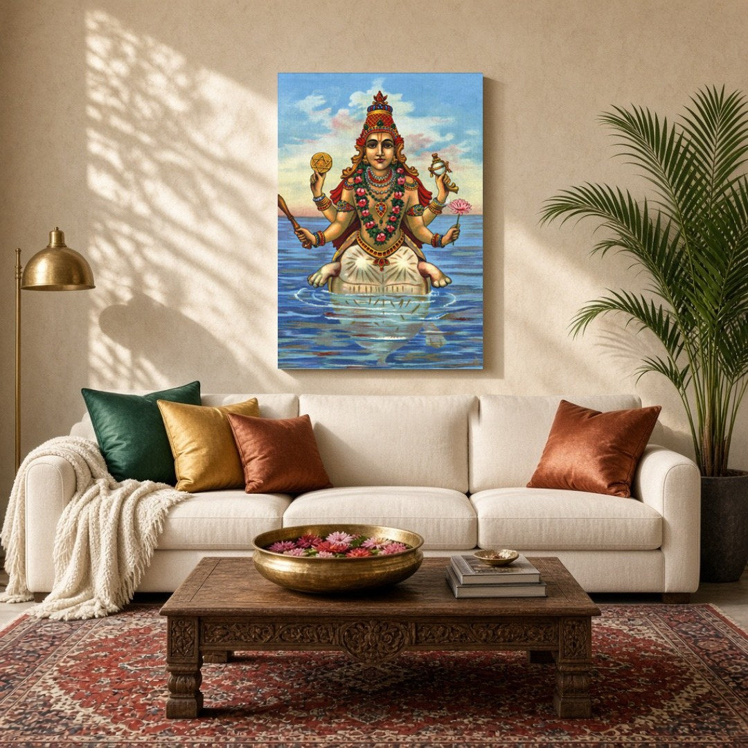 Embrace the divine essence of Lord Vishnu's Kurma Avatar, beautifully depicted with celestial grace for Living Room