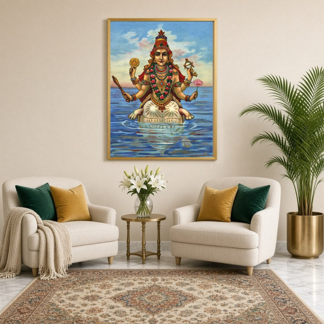 Embrace the divine essence of Lord Vishnu's Kurma Avatar, beautifully depicted with celestial grace for Sitting Lounge