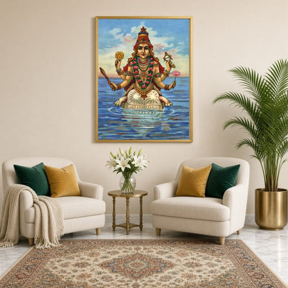 Embrace the divine essence of Lord Vishnu's Kurma Avatar, beautifully depicted with celestial grace for Sitting Lounge