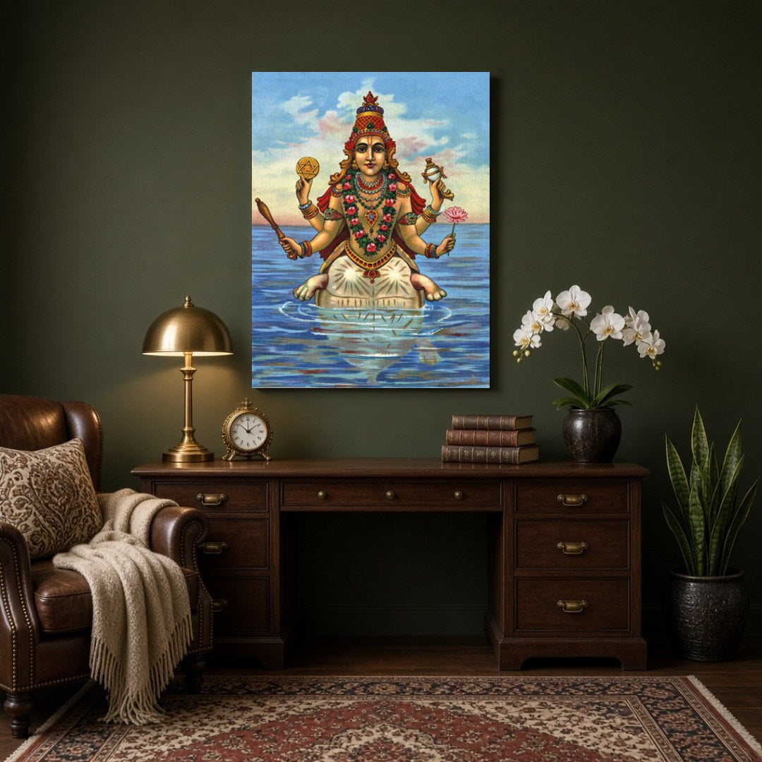 Embrace the divine essence of Lord Vishnu's Kurma Avatar, beautifully depicted with celestial grace for Study
