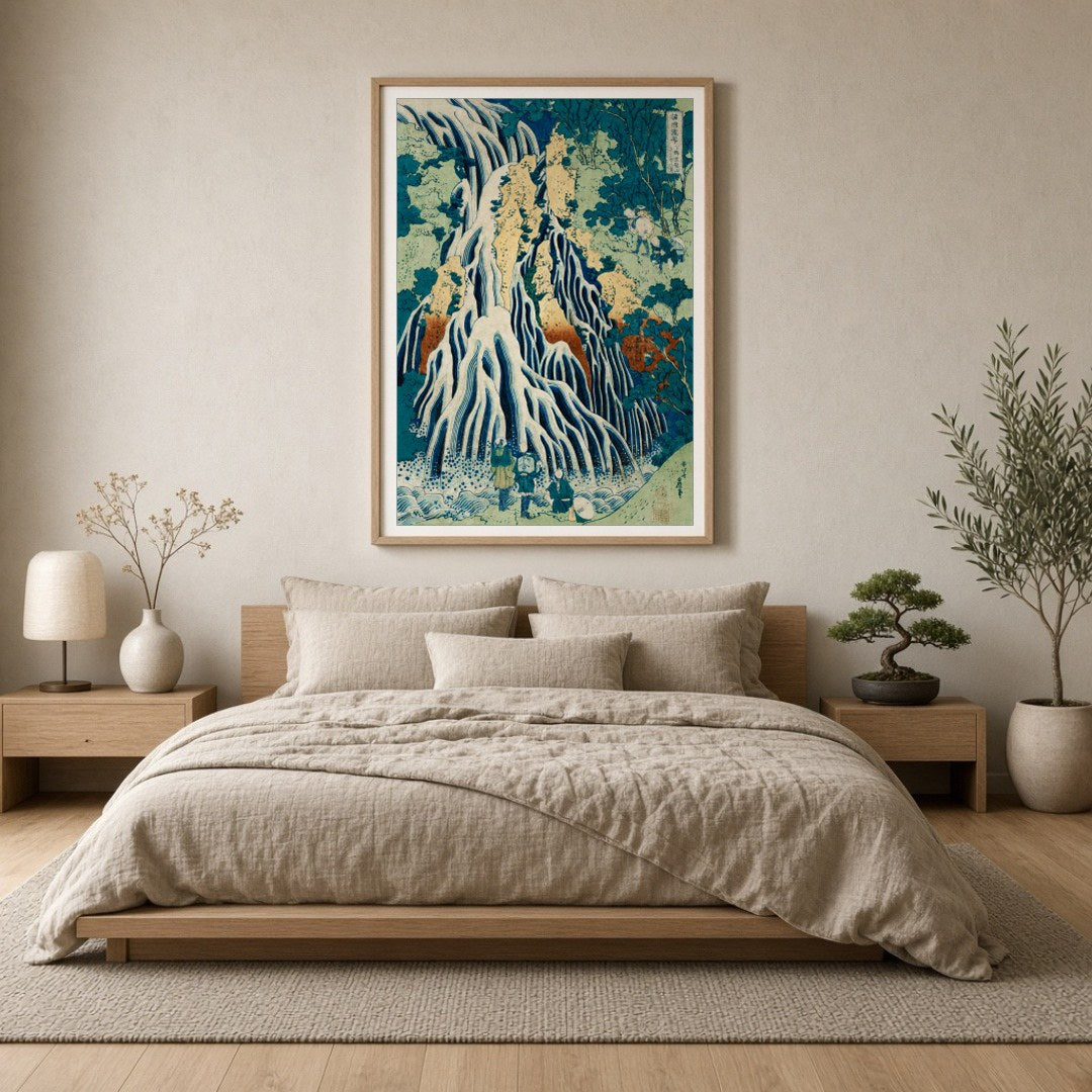 Immerse yourself in the tranquil beauty of 'Kurokami-Yama Waterfall Serenity,' a masterpiece of for Bedroom