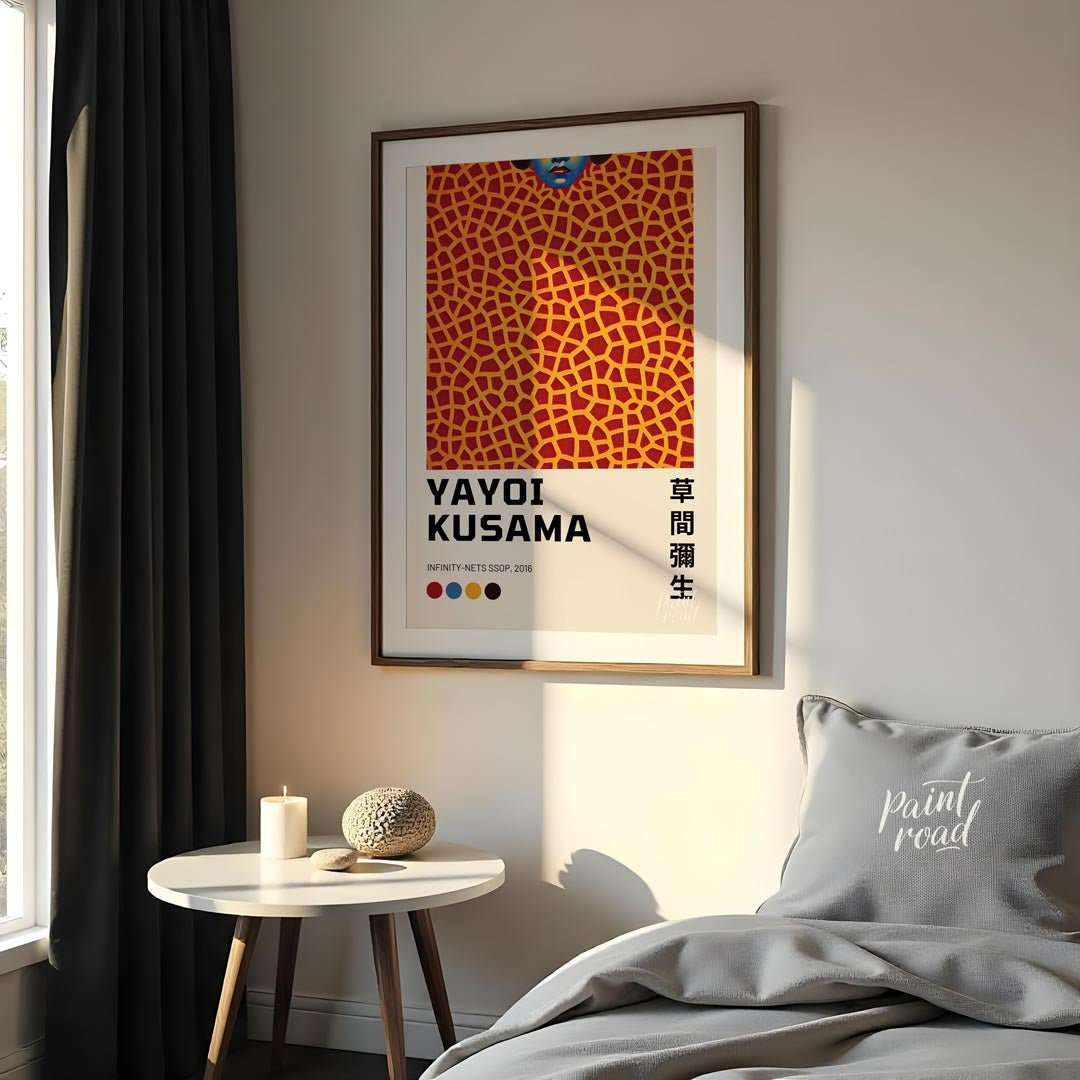 This captivating art print features an iconic representation of Yayoi Kusama’s “Infinity-Nets” seri… for bedroom