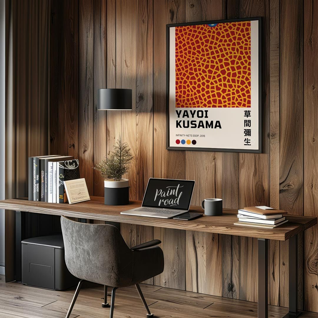 This captivating art print features an iconic representation of Yayoi Kusama’s “Infinity-Nets” seri… for office