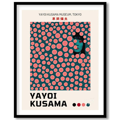 This striking art print is an exhibition poster for the Yayoi Kusama Museum in Tokyo, featuring one… for area