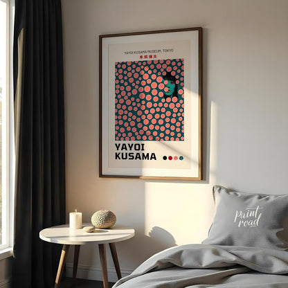 This striking art print is an exhibition poster for the Yayoi Kusama Museum in Tokyo, featuring one… for bedroom