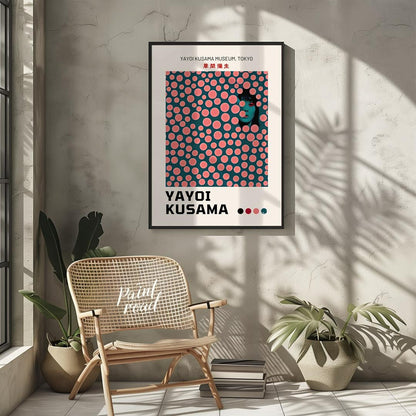 This striking art print is an exhibition poster for the Yayoi Kusama Museum in Tokyo, featuring one… for other