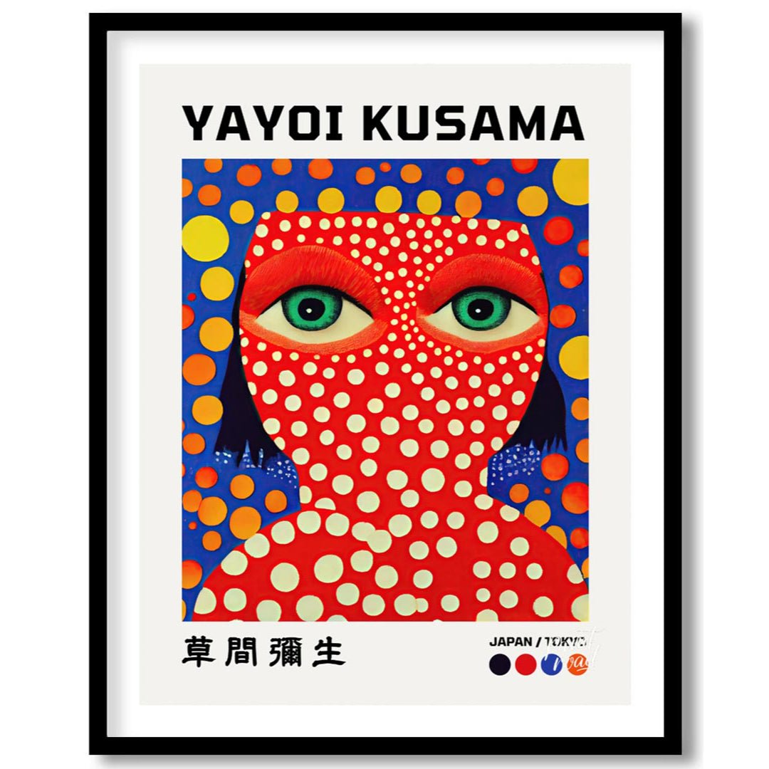 This striking art print features a vibrant self-portrait of Yayoi Kusama, characterized by her icon… for abode