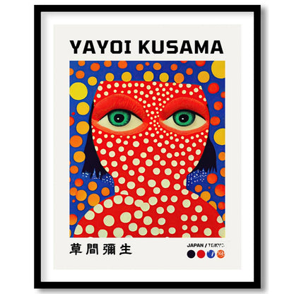 This striking art print features a vibrant self-portrait of Yayoi Kusama, characterized by her icon… for abode