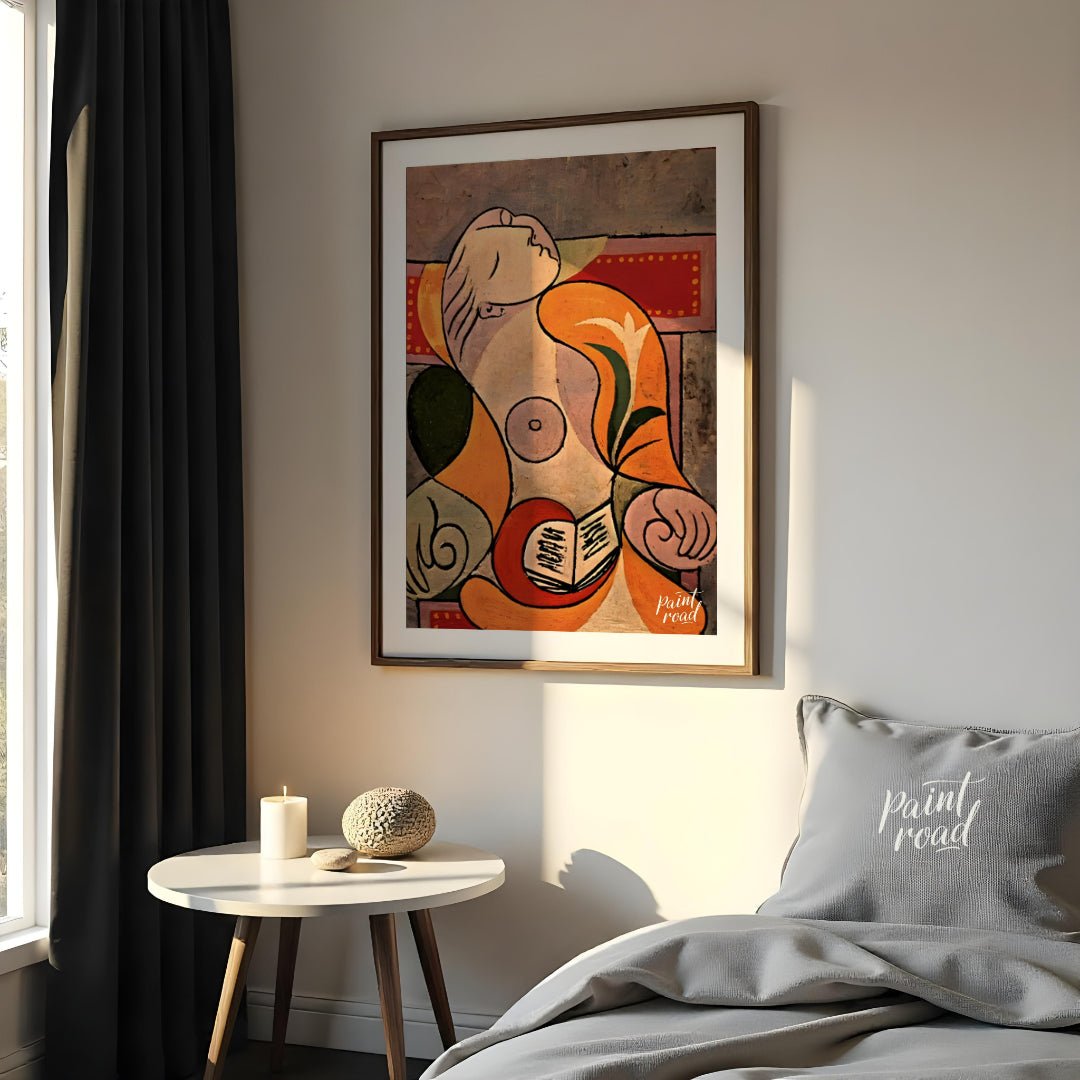 “La Lecture” by Pablo Picasso is a tender and intimate portrait of Marie-Thérèse Walter, depicted a… for bedroom
