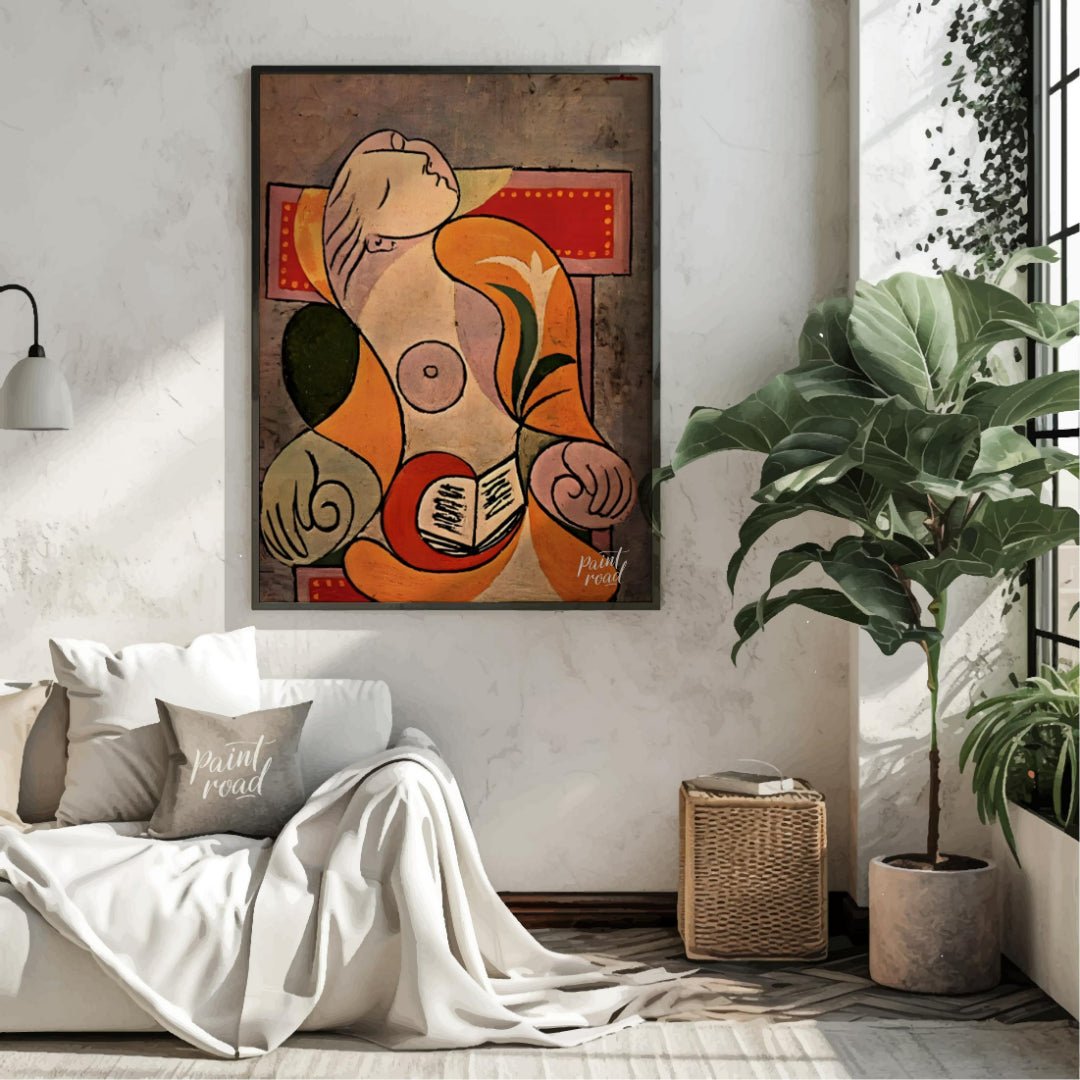 “La Lecture” by Pablo Picasso is a tender and intimate portrait of Marie-Thérèse Walter, depicted a… for living room