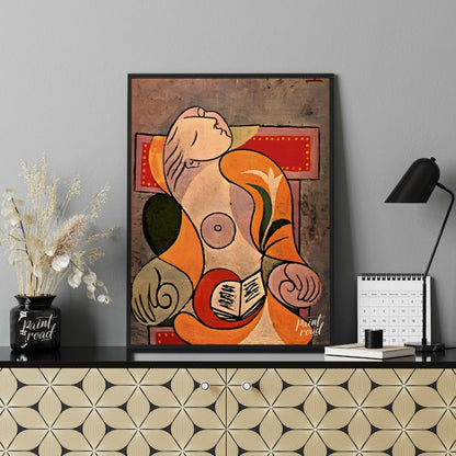 “La Lecture” by Pablo Picasso is a tender and intimate portrait of Marie-Thérèse Walter, depicted a… for office