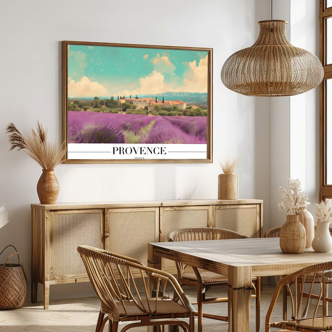Immerse yourself in the serene beauty of Provence with this captivating artwork. Soft lavender for Dining