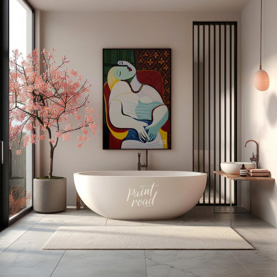 Pablo Picasso’s 1932 oil painting, Le Rêve (The Dream), is a vibrant and intimate portrait of his 2… for bathroom