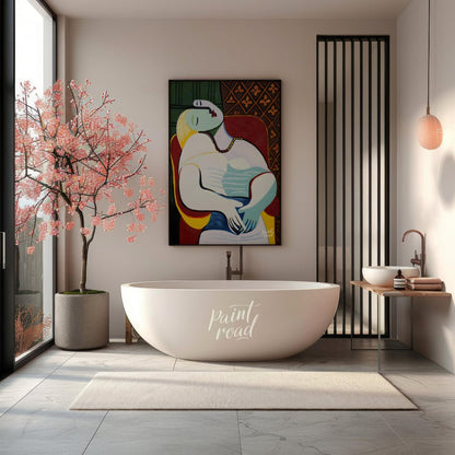 Pablo Picasso’s 1932 oil painting, Le Rêve (The Dream), is a vibrant and intimate portrait of his 2… for bathroom