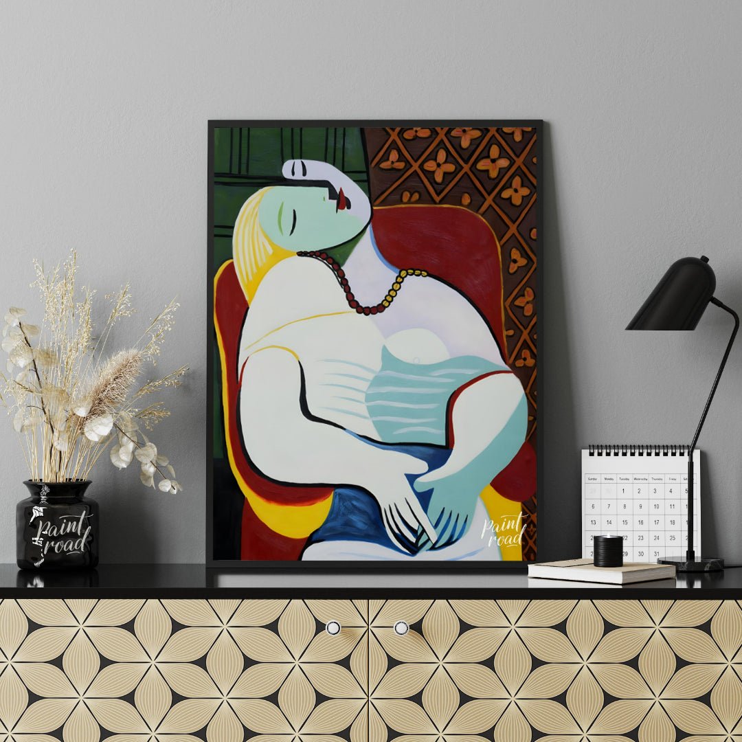 Pablo Picasso’s 1932 oil painting, Le Rêve (The Dream), is a vibrant and intimate portrait of his 2… for office