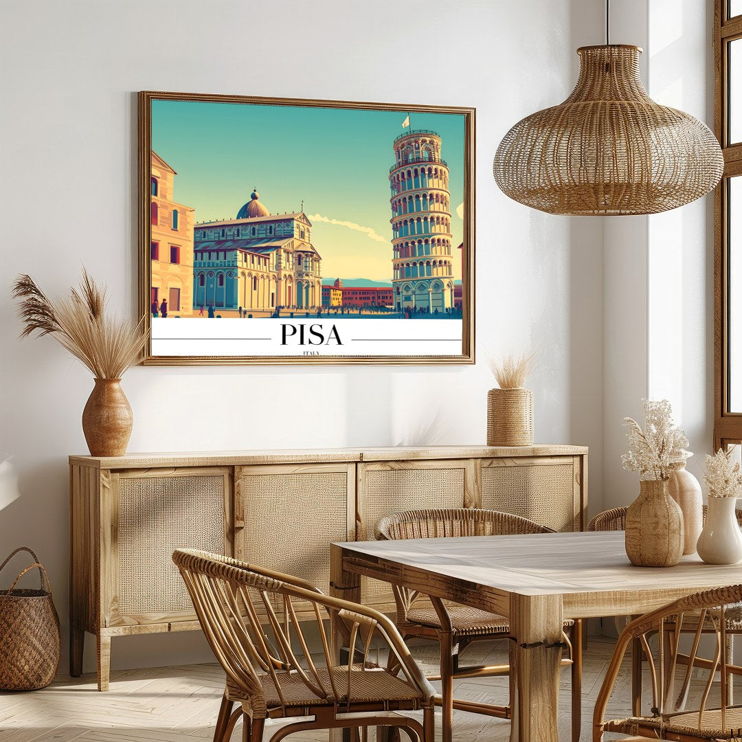 Immerse yourself in the architectural grandeur of Pisa with this stunning artwork. Capturing the for Dining