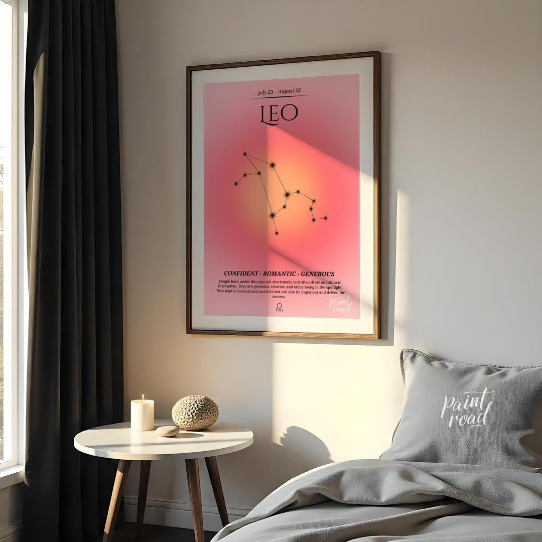This Leo zodiac sign poster represents those born between July 23 and August 22 with a warm gradien… for bedroom