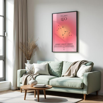This Leo zodiac sign poster represents those born between July 23 and August 22 with a warm gradien… for living room