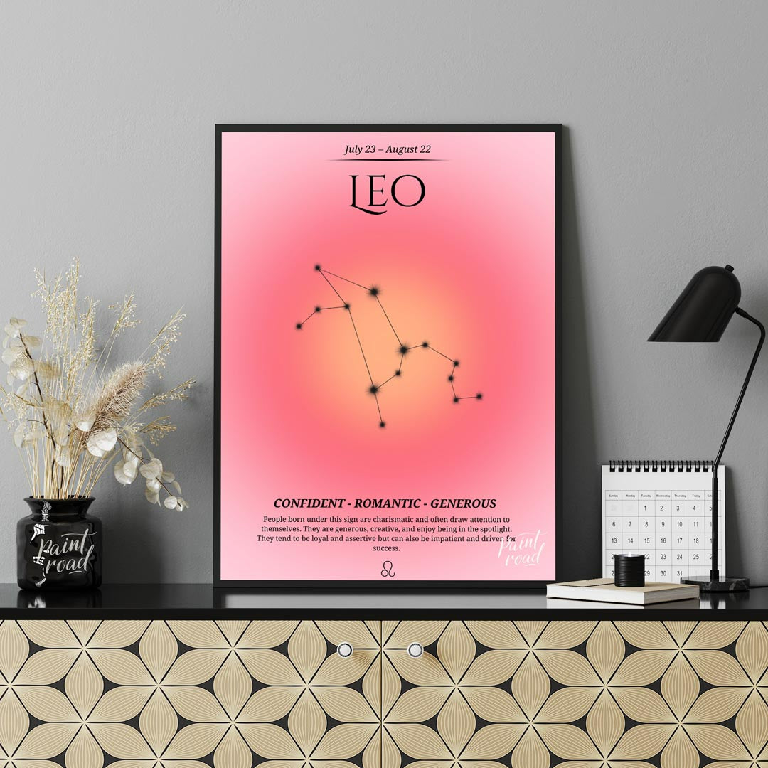 This Leo zodiac sign poster represents those born between July 23 and August 22 with a warm gradien… for office