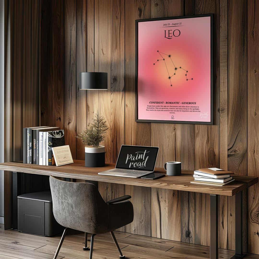 This Leo zodiac sign poster represents those born between July 23 and August 22 with a warm gradien… for office
