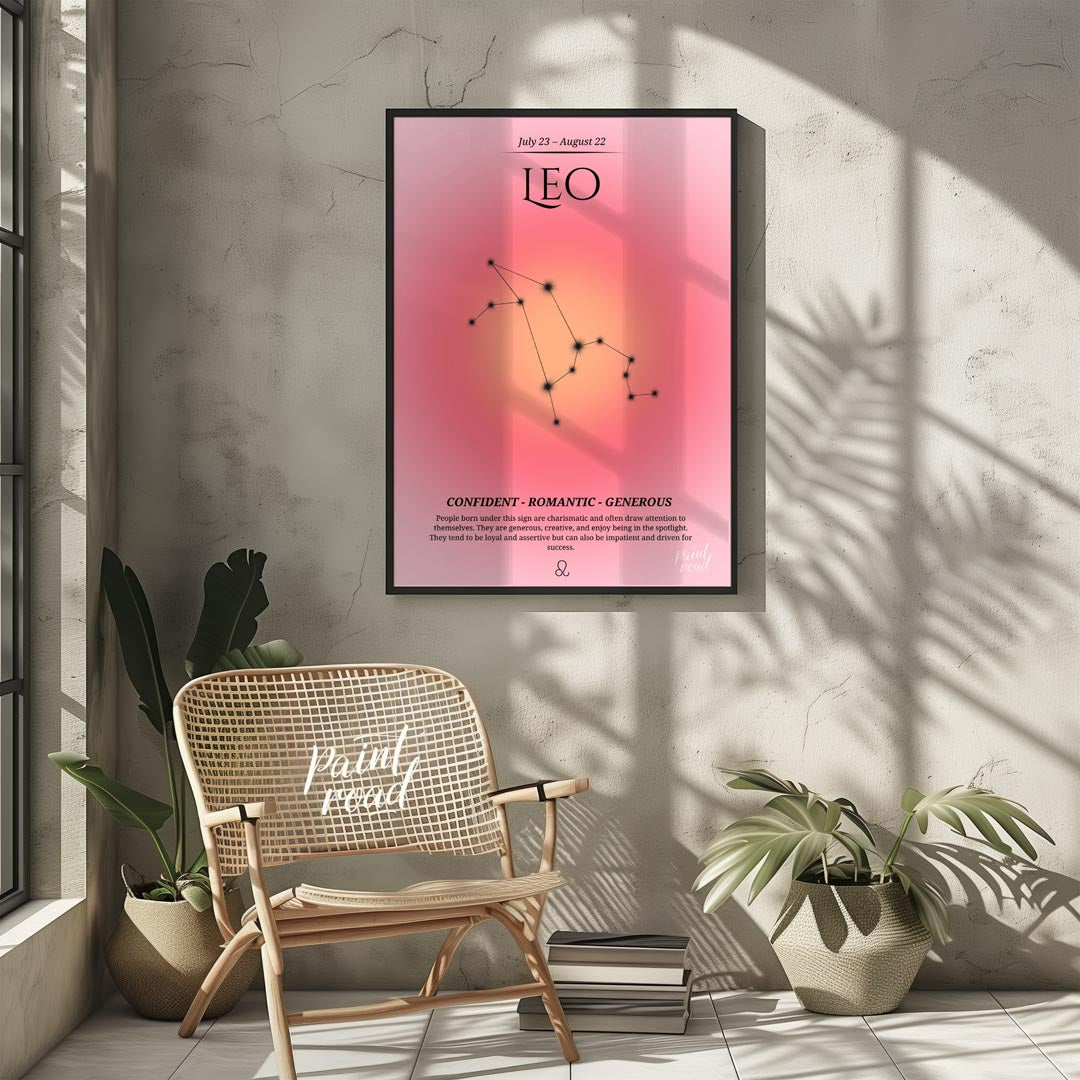This Leo zodiac sign poster represents those born between July 23 and August 22 with a warm gradien… for other