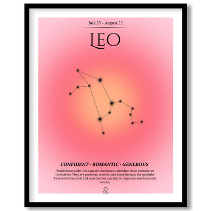 This Leo zodiac sign poster represents those born between July 23 and August 22 with a warm gradien… for room