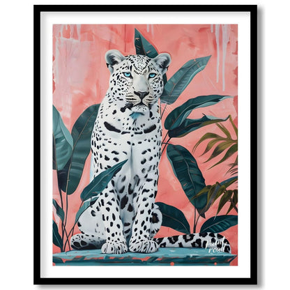 This vibrant art captures the striking beauty and quiet power of a white leopard amidst lush tropic… for lovely house