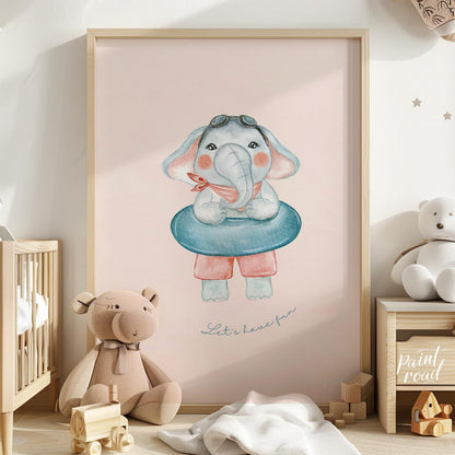 This playful illustration captures the joyful energy of childhood through a charming elephant chara… for nursery