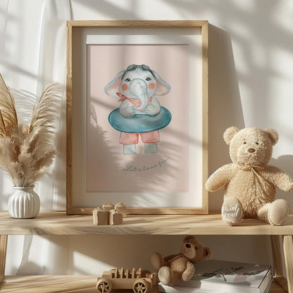 This playful illustration captures the joyful energy of childhood through a charming elephant chara… for nursery