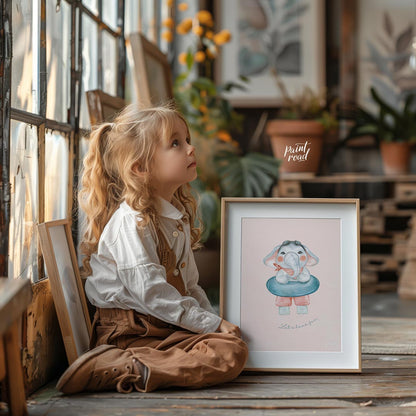 This playful illustration captures the joyful energy of childhood through a charming elephant chara… for other