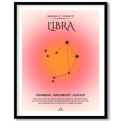This Libra zodiac sign poster beautifully showcases the essence of individuals born between Septemb… for area