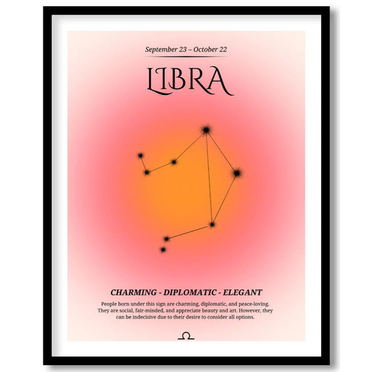 This Libra zodiac sign poster beautifully showcases the essence of individuals born between Septemb… for area