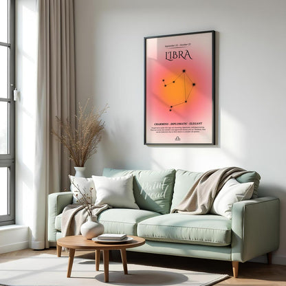 This Libra zodiac sign poster beautifully showcases the essence of individuals born between Septemb… for living room
