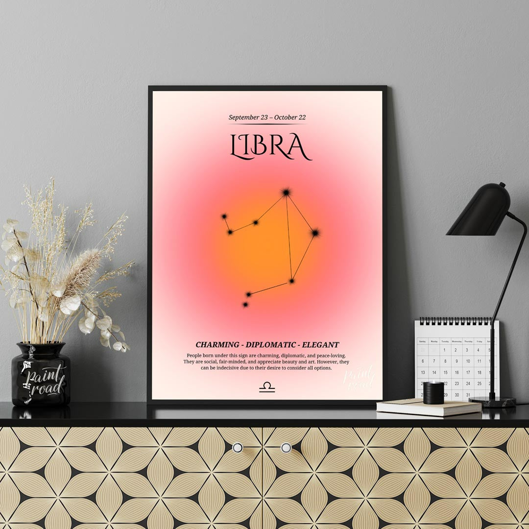 This Libra zodiac sign poster beautifully showcases the essence of individuals born between Septemb… for office