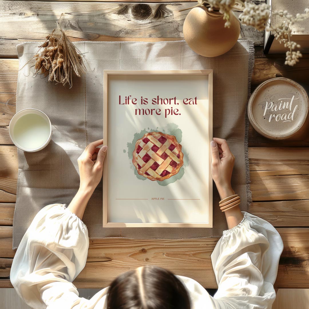 This charming and heartwarming poster features a delectable illustration of an apple pie, accompani… for kitchen