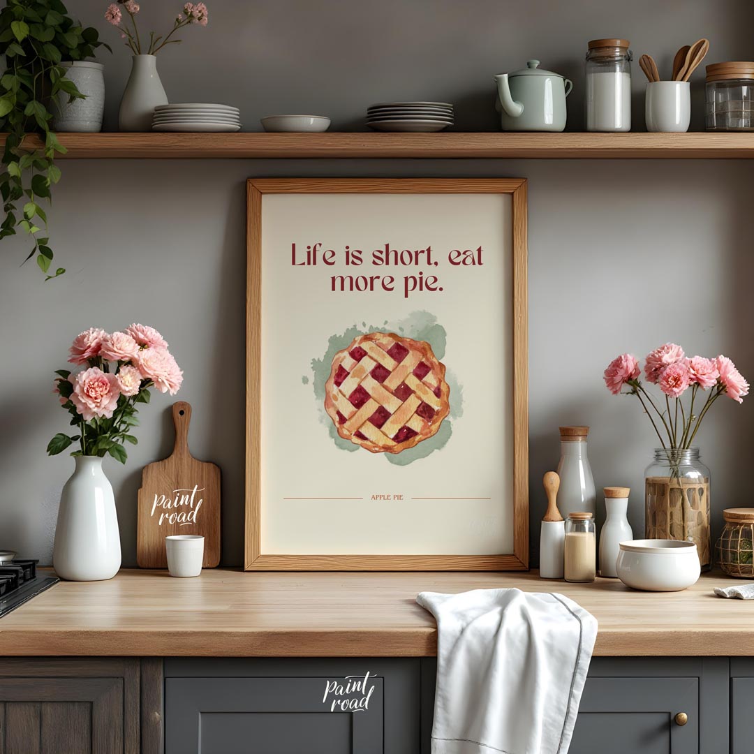 This charming and heartwarming poster features a delectable illustration of an apple pie, accompani… for kitchen