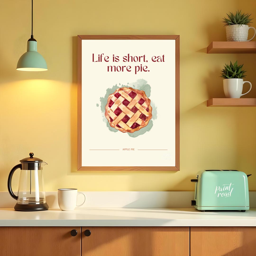 This charming and heartwarming poster features a delectable illustration of an apple pie, accompani… for kitchen