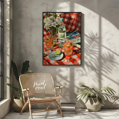 "This vibrant still life captures a table setting with a bottle labeled ""LILLE"" as the centerpiec… for other