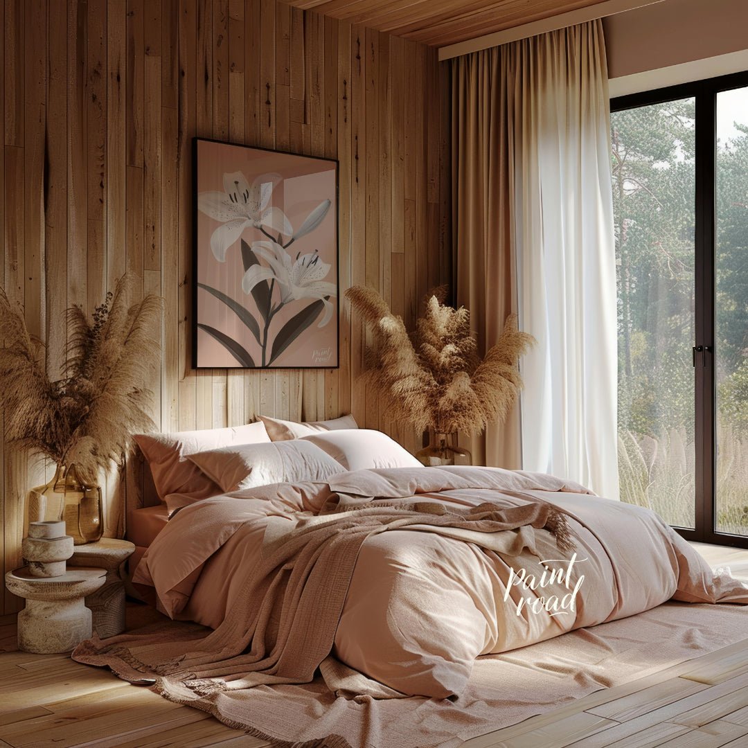 This elegant digital illustration features two white lilies with delicate petals and subtle black a… for bedroom