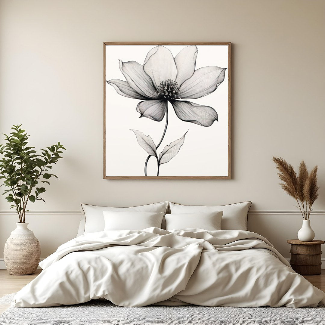Experience the beauty of simplicity with this elegant line art floral piece. This artwork captures for Bedroom