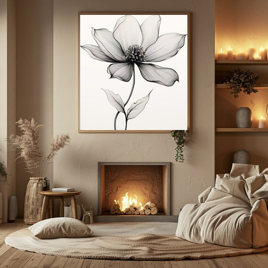 Experience the beauty of simplicity with this elegant line art floral piece. This artwork captures for Hall