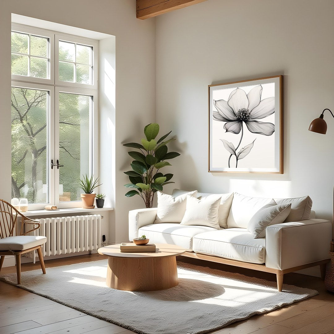 Experience the beauty of simplicity with this elegant line art floral piece. This artwork captures for Living Room
